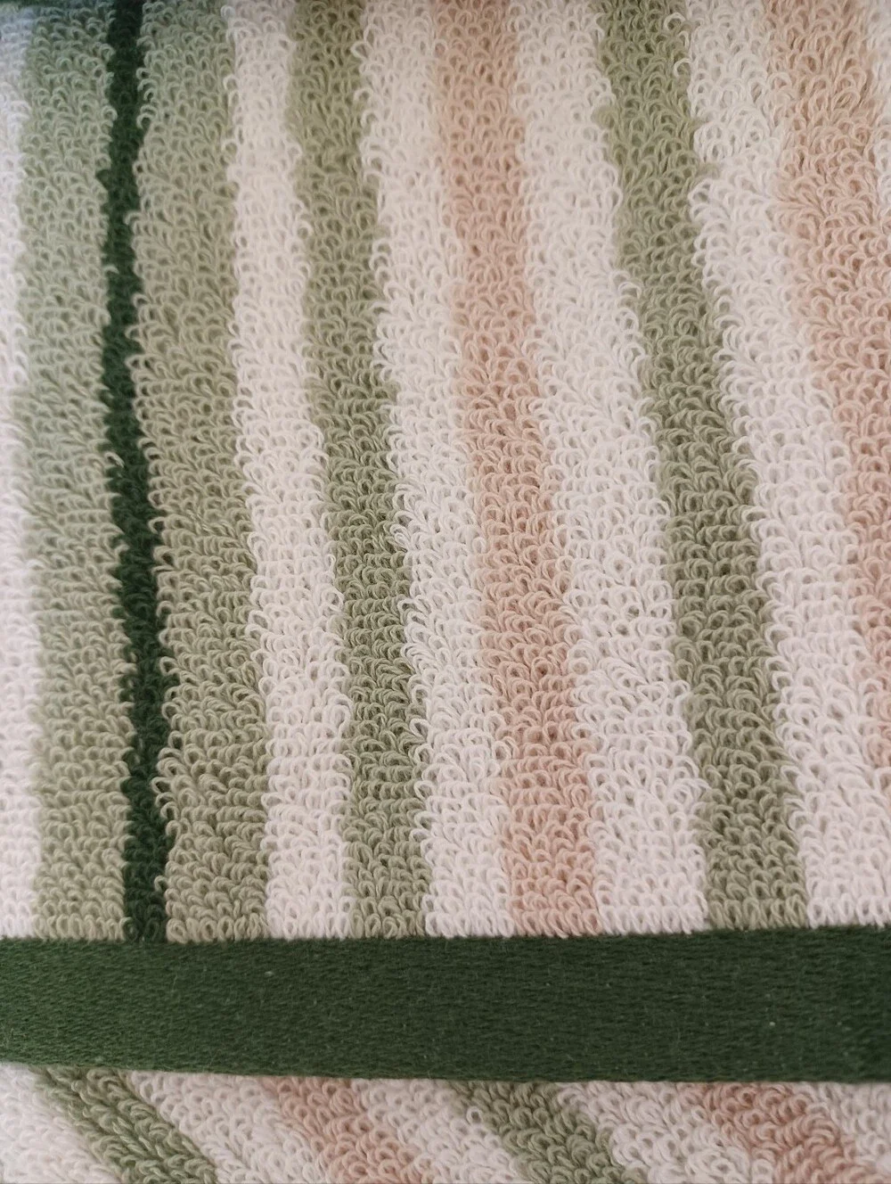 NWT 2 PIECE SET The Big One Bath Towel 100% Cotton Green White Tan Stripes 52x27